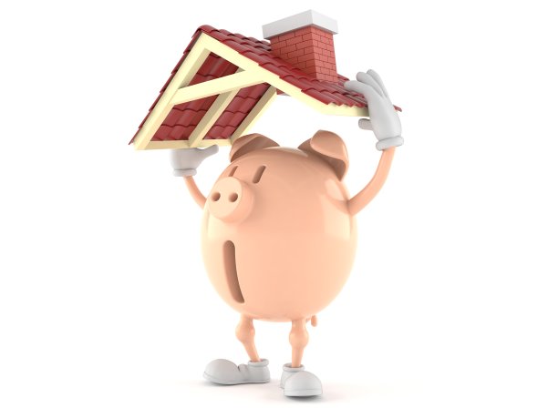 小猪储蓄罐人物抱着屋顶图片下载