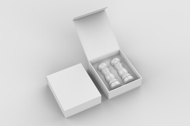 空白盐和胡椒研磨机礼品盒品牌，3d渲染插图。图片下载