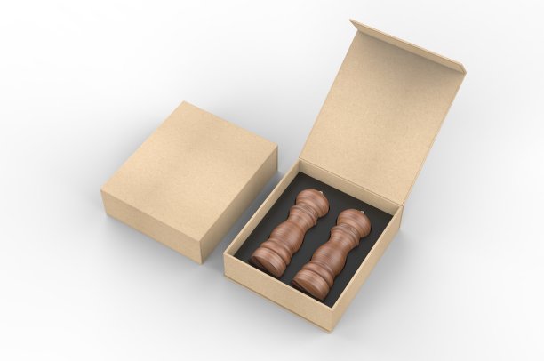 空白盐和胡椒研磨机礼品盒品牌，3d渲染插图。图片下载