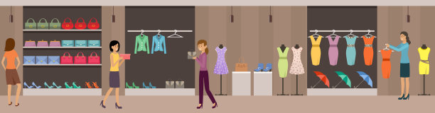 购买女装和鞋子。购物中心。图片下载