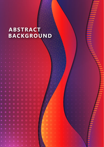 创造性的背景与运动的彩色波浪，装饰点和条纹。文本。模板为设计的旗帜，封面，名片，插图，着陆页。图片下载