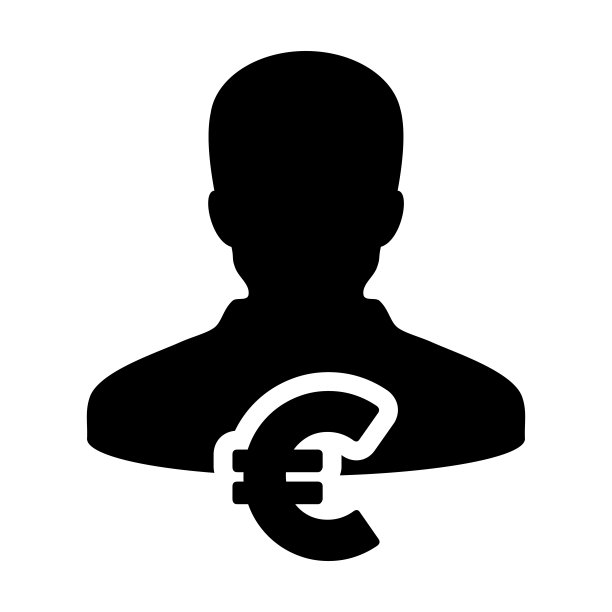 货币图标矢量：带有欧元货币符号的男性用户头像，用于银行和金融业务的扁平彩色字形图图片下载