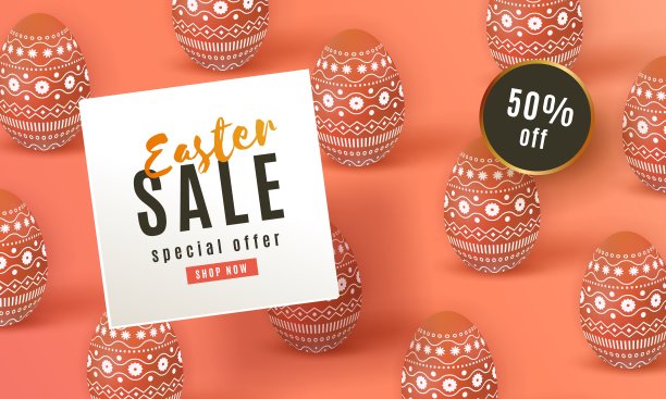 复活节快乐销售旗帜彩绘珊瑚3D鸡蛋最小的设计图片下载