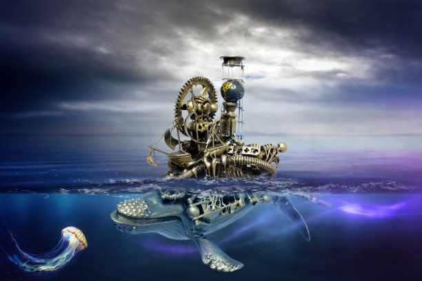 对海洋中的水母友好的控制性鲸鱼图片下载