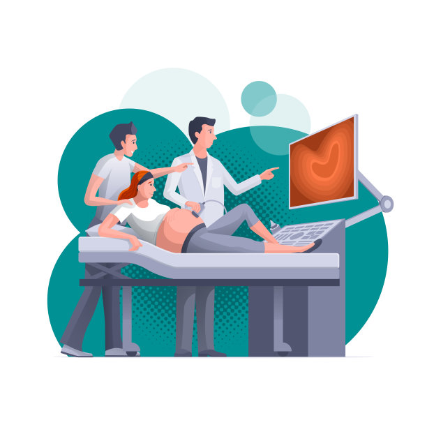 快乐的孕妇正在接受超声波扫描。图片下载