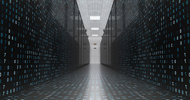 现代数据中心中的服务器机架。3D渲染相关技术图片下载