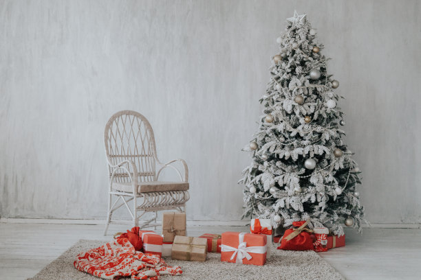 圣诞树新年呈现节日冬季室内背景图片下载