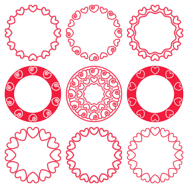 矢量一套圆形框架与红色的心在海洋风格图片下载