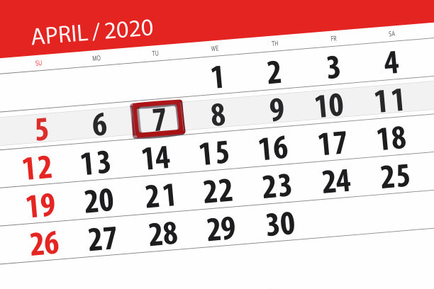 日历计划，2020年4月，截止日期，7日，星期二图片下载