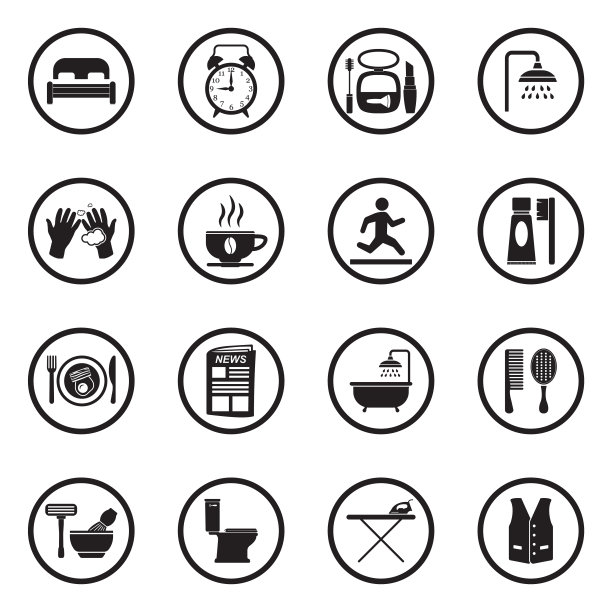 早上例行的图标。圆形的黑色平面设计。矢量插图。图片下载