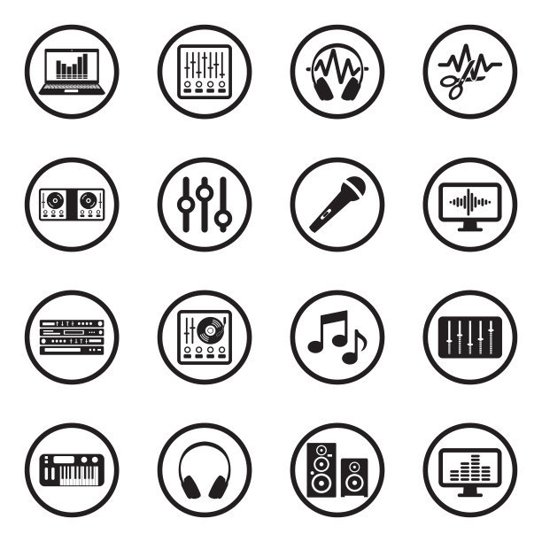 音乐制作图标。圆形的黑色平面设计。矢量插图。图片下载