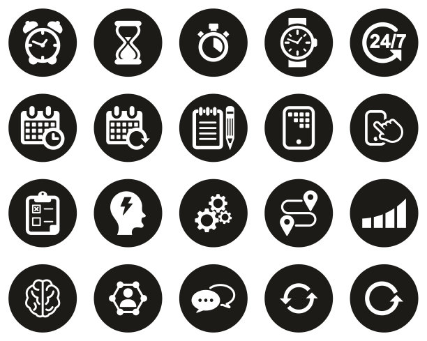 时间管理图标白上黑平设计圈设置大图片下载