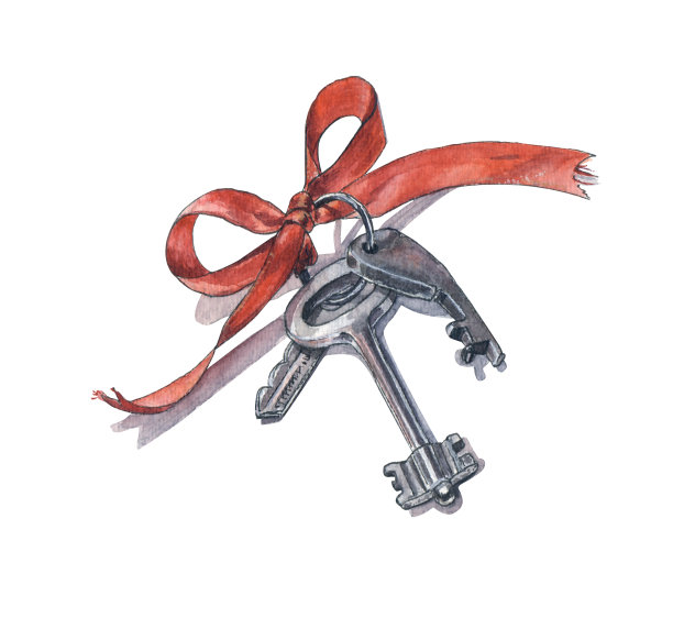 水彩金属键串。图片下载