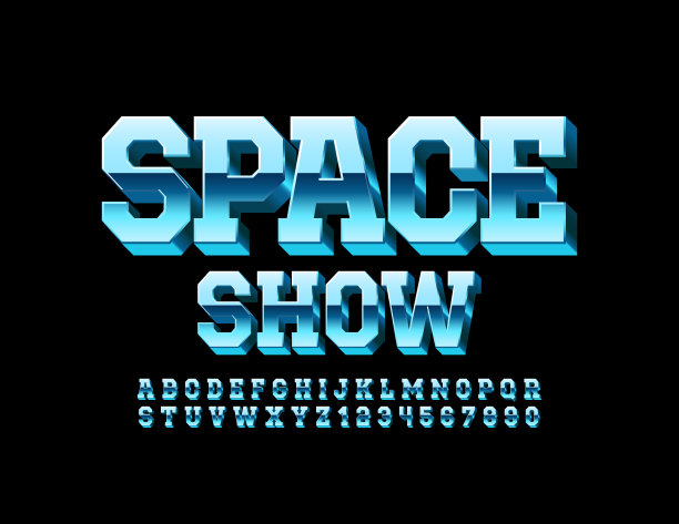 矢量亮标志空间展示。创造性的3D字母和数字图片下载