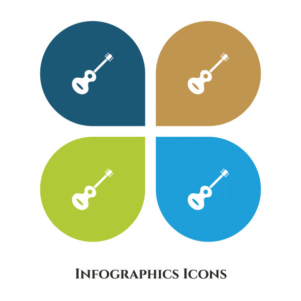 吉他矢量插图图标的所有用途。隔离在4个不同的背景上。图片下载