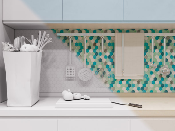 现代厨房室内三维效果图设计图片下载