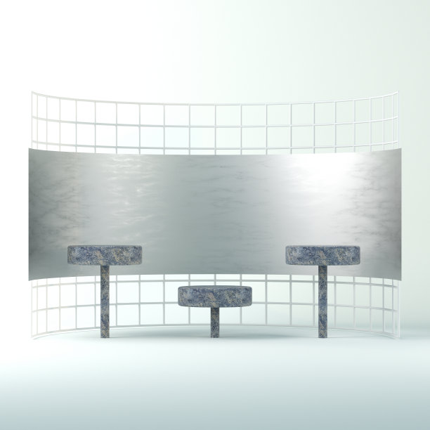 3个石制圆柱形讲台凳的模型，为产品提供网格背景图片下载