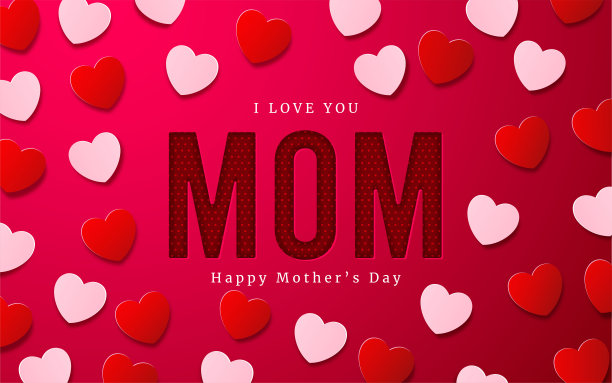 祝您母亲节快乐。具有剪纸风格，并充满心形背景。矢量插图。图片下载