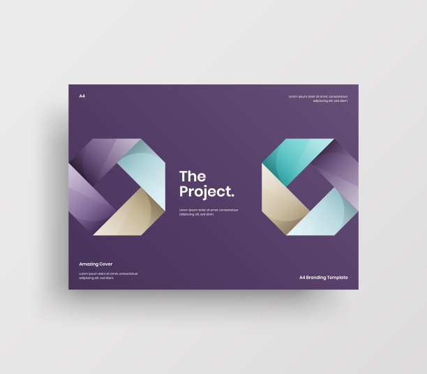 创意业务表示向量A4水平方向首页模拟。现代企业报表封面抽象几何插图设计布局。公司身份手册模板。图片下载