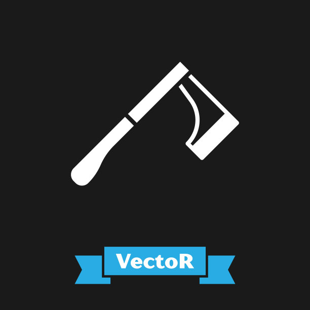 白色木斧图标孤立在黑色背景。伐木工人斧头。矢量图图片下载