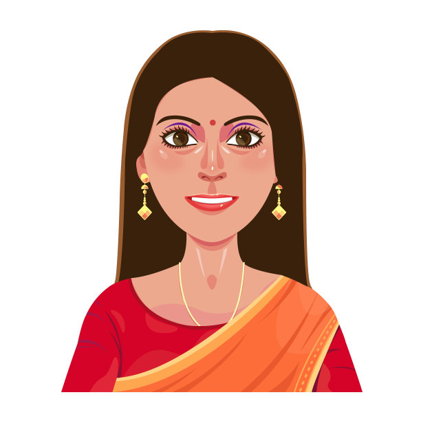 美丽的年轻印度女孩肖像，头像漫画风格向量素材图片