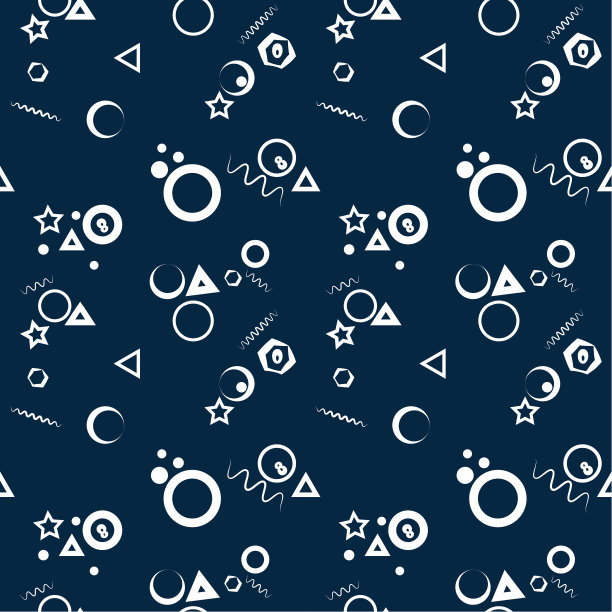 无缝模式:几何形状的白色轮廓上的蓝色背景。向量。插图图片下载