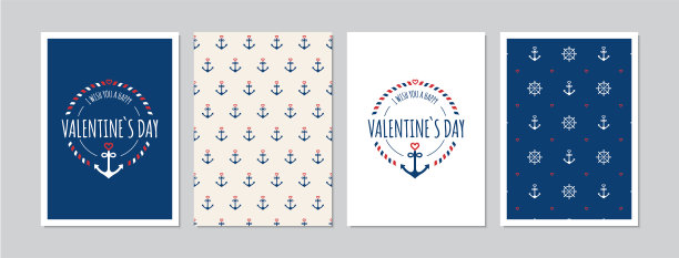 情人节贺卡与手绘元素在海上看。涂鸦和草图矢量复古插图，DIN A6。图片下载