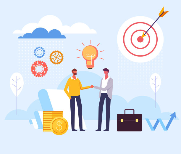 两个商人人物握手。商业交易的概念。矢量平面设计卡通插图图片下载