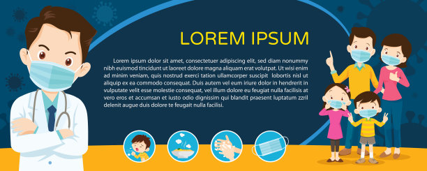 医生和家人佩戴医用防护口罩，预防新型冠状病毒感染图片下载