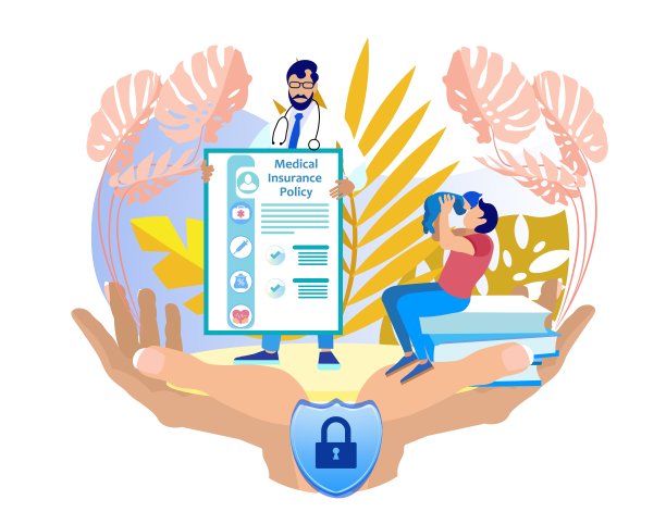 留着胡子的医生手里拿着保险单。图片下载