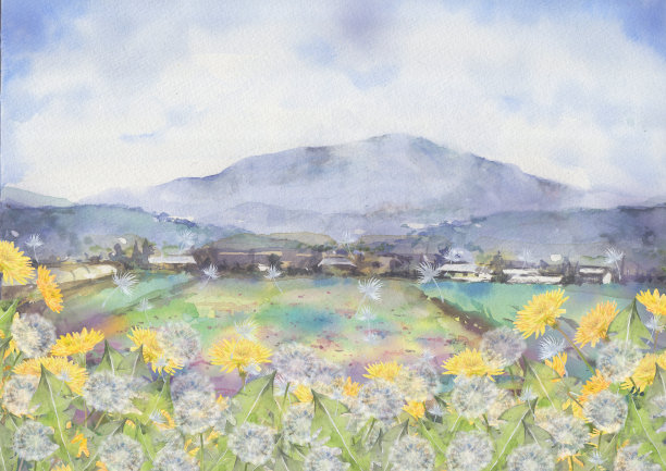 山水画和蒲公英图片下载