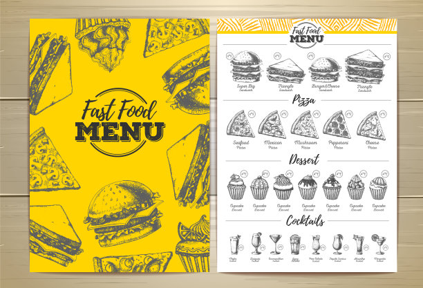 老式快餐菜单设计。三明治草图图片下载