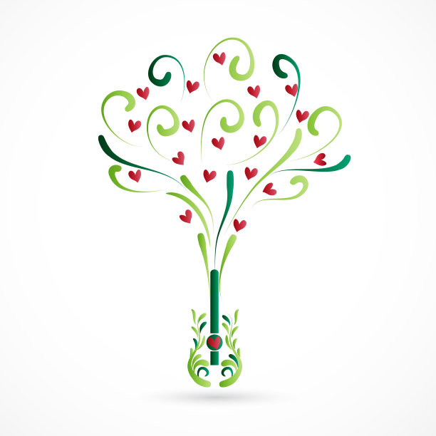 树吉他形状旋涡爱心花向量形象图片下载