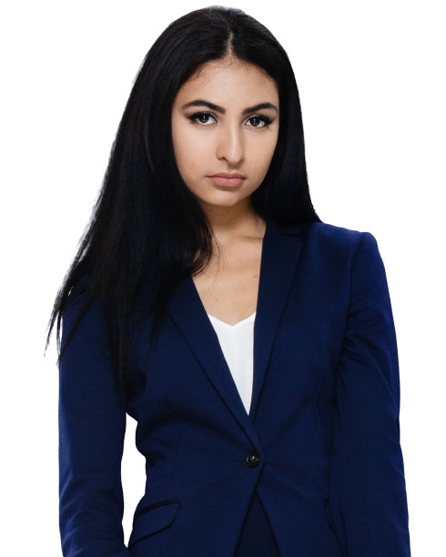 拉丁美洲和西班牙裔女性商人站在前面的白色背景穿着夹克，手持武器和使用步枪图片下载