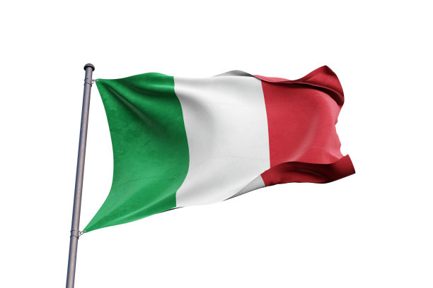 意大利国旗在白色的背景上挥舞，近距离，孤立- 3D插图图片下载