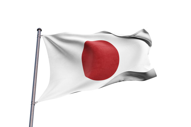 日本国旗在白色背景上挥舞，近距离，孤立- 3D插图图片下载