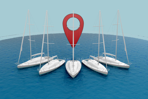 白色无脸游艇周围别针标志图片下载