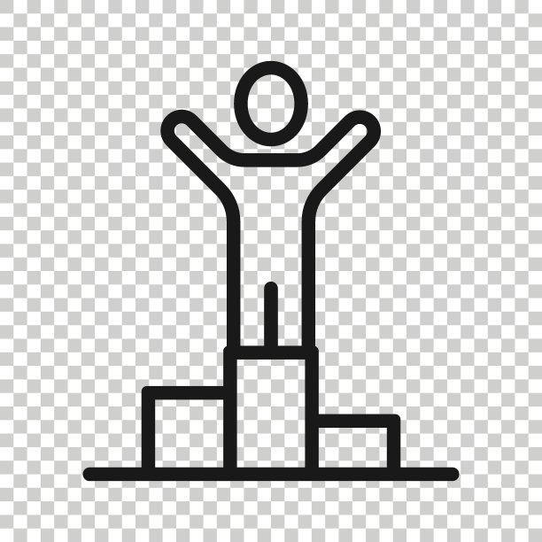 人们赢得图标在平坦的风格。冠军在领奖台矢量插图上白色孤立的背景。颁奖典礼的经营理念。图片下载