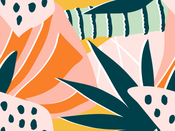 异国情调的热带彩色拼贴背景。摘要无缝花载体图案图片下载