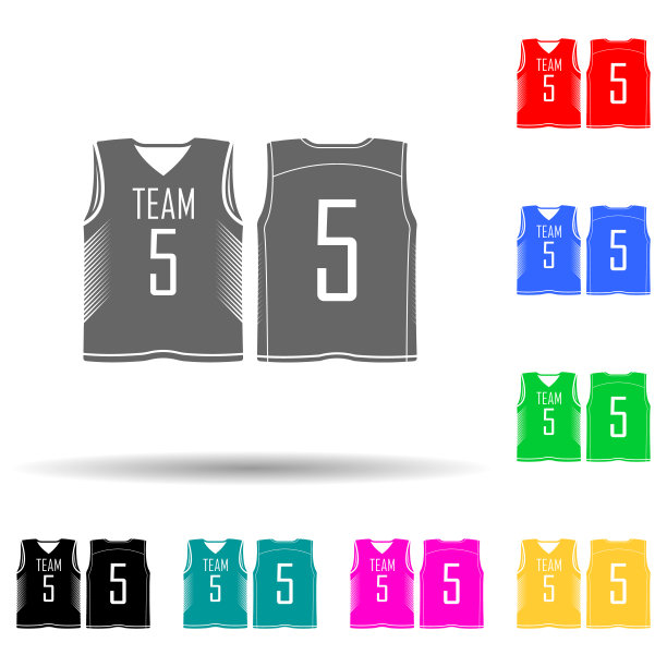 篮球多色球衣风格的图标。简单的字形，平面矢量t恤图标的用户界面和用户体验，网站或移动应用程序图片下载