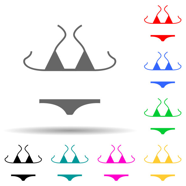 泳衣多色风格的图标。简单的字形，平面矢量的夏季愉快图标的用户界面和用户体验，网站或移动应用程序图片下载