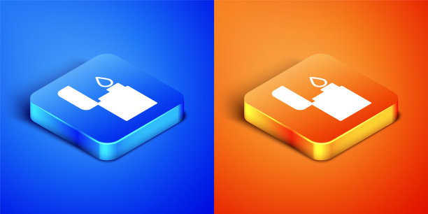 等距亮图标孤立在蓝色和橙色的背景。方形按钮。矢量图图片下载