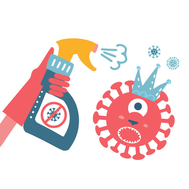消毒冠状病毒。2019 - ncov停止。手套喷雾杀灭病毒细菌特性。消毒剂的解决方案。矢量孩子气的插图卡通在白色的背景。预防流行病。图片下载