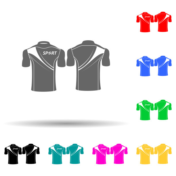 运动衬衫多色风格的图标。简单的字形，平面矢量t恤图标的用户界面和用户体验，网站或移动应用程序图片下载