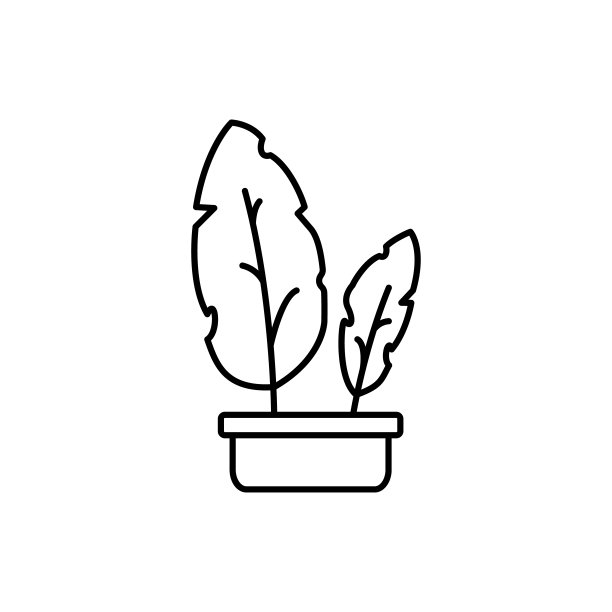 叶子在花盆的图标。简单的线条，轮廓向量元素的室内植物ui和ux，网站或移动应用程序图片下载