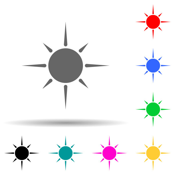 太阳多色风格的图标。简单的字形，平面矢量的夏季愉快图标的用户界面和用户体验，网站或移动应用程序图片下载