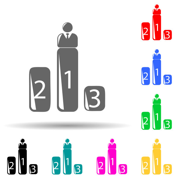 冠军多色风格的图标。简单的字形，平坦的成功矢量和用户界面和用户体验，网站或手机应用的奖项图标图片下载