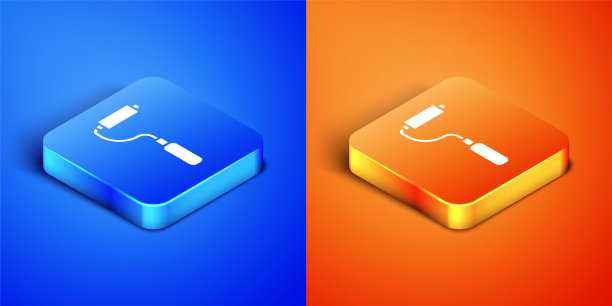 油漆滚筒刷图标隔离在蓝色和橙色的背景。方形按钮。矢量图图片下载