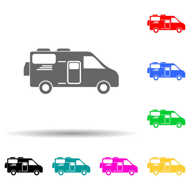 车房车轮多色风格图标。简单的字形，平面矢量运输图标的用户界面和用户体验，网站或移动应用程序图片下载