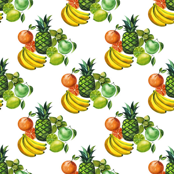 水彩无缝花卉图案与水果手绘装饰背景。印刷纺织品，布料，墙纸，剪贴簿图片下载